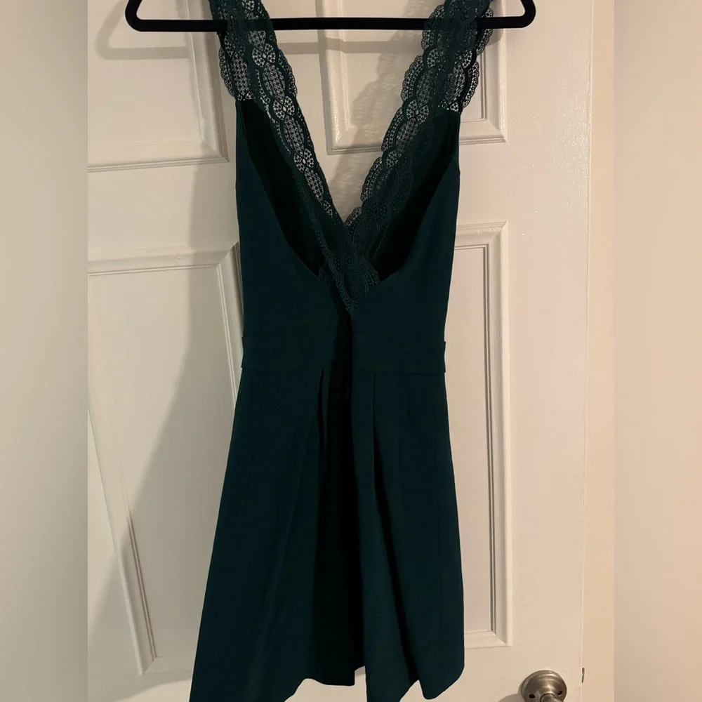 Sezane Deep Teal Lace-Trim Mini Dress - Picture 1 of 4